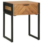 vidaXL Nočný stolík Hnedá 40 x 35 x 50 cm Masívna akáciová drevo a kov – Obrázok 2