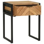 vidaXL Nočný stolík Hnedá 40 x 35 x 50 cm Masívna akáciová drevo a kov – Obrázok 3