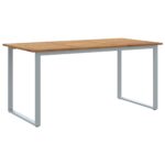 vidaXL Vonkajší jedálenský stôl Šedý 160x80x75 cm Oceľ & Pevné drevo Akácia – Obrázok 2