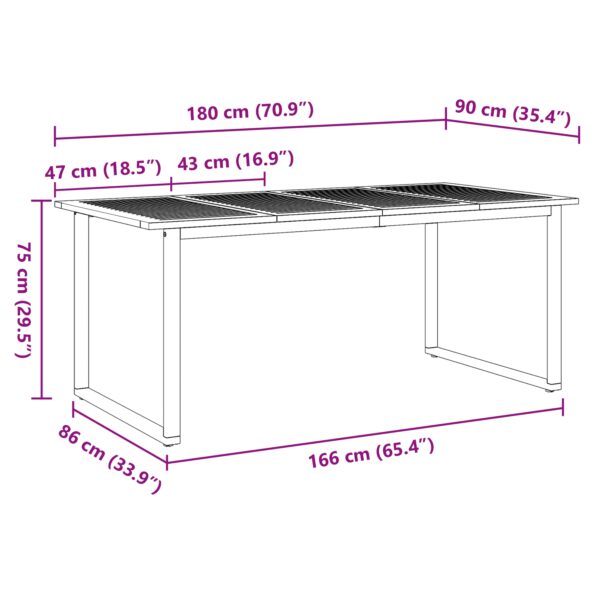 vidaXL Vonkajší jedálenský stôl Šedý 180x90x75 cm Oceľ a masívne drevo Akácia – Obrázok 10