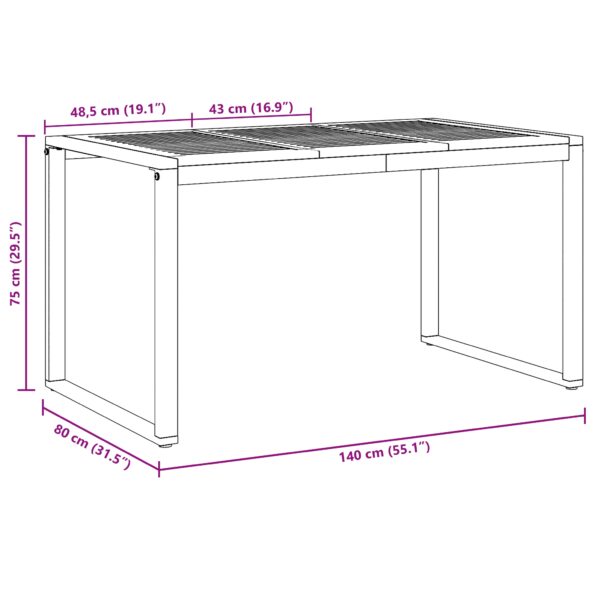 vidaXL Vonkajší jedálenský stôl Šedý 140x80x75 cm Oceľ a masívne drevo Akácia – Obrázok 10