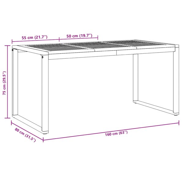 4010603_10.jpg vidaXL Vonkajší jedálenský stôl Šedý 160x80x75 cm Oceľ a masívne drevo Akácia – Obrázok 10