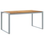 vidaXL Vonkajší jedálenský stôl Šedý 160x80x75 cm Oceľ a masívne drevo Akácia – Obrázok 2