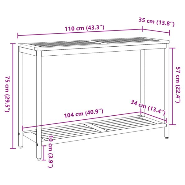 vidaXL vonkajší stôl prírodný a čierny 35x110x75 cm z masívneho dreva a ocele – Obrázok 11