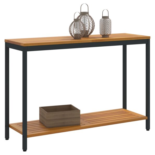 vidaXL vonkajší stôl prírodný a čierny 35x110x75 cm z masívneho dreva a ocele – Obrázok 3