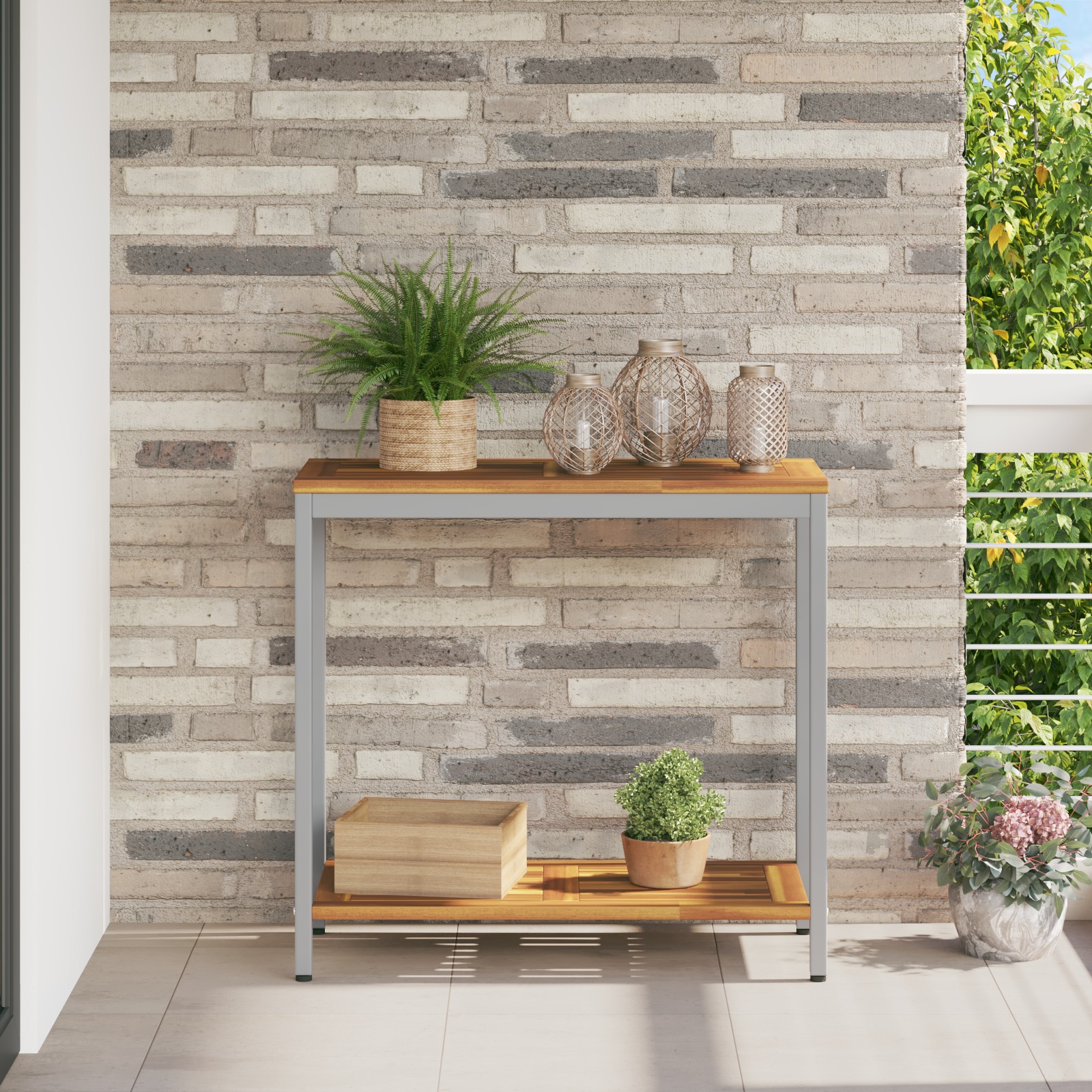4010608_1.jpg vidaXL Vonkajší stôl s úložiskom Prírodná a šedá 80 x 35 x 75 cm – Obrázok 1