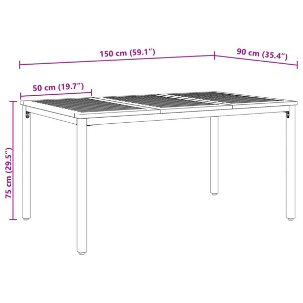 vidaXL Záhradný stôl 150x90x75 cm z masívneho akáciového dreva a kovu – Obrázok 10