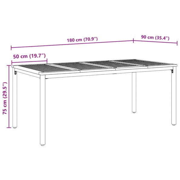 vidaXL Záhradný stôl 180x90x75 cm z masívneho akáciového dreva a kovu – Obrázok 10