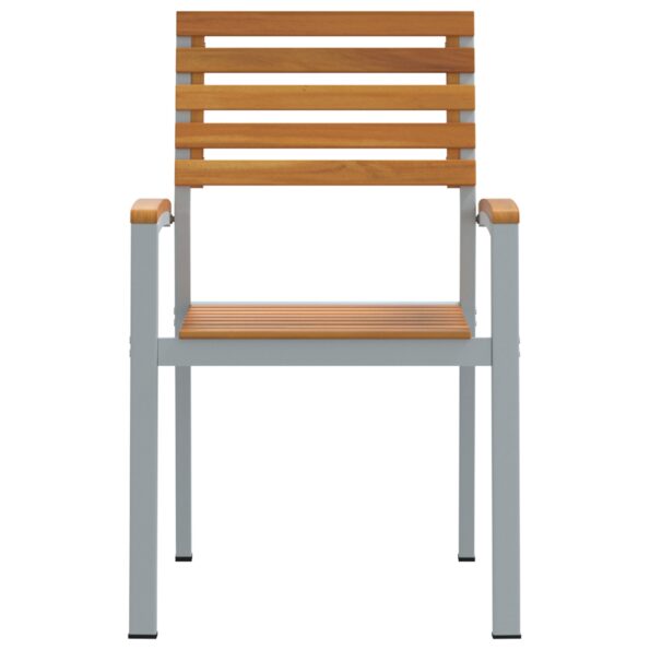vidaXL Stohovateľná záhradná stolička Šedá, Hnedá Oceľ, Drevo – Obrázok 5