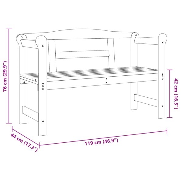 vidaXL Vonkajšia lavička Akácia 119x76x44 cm Pevné drevo borovica – Obrázok 9