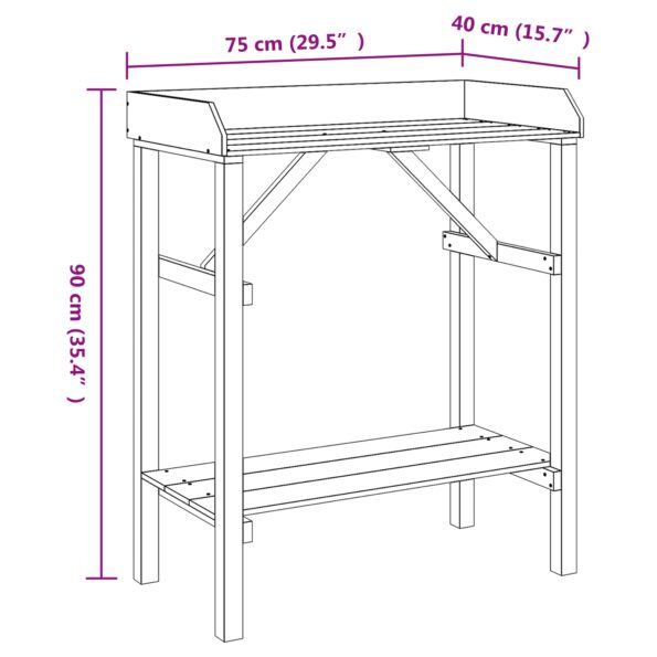 vidaXL Záhradný pracovný stôl 75x40x90 cm z masívneho borovicového dreva – Obrázok 9