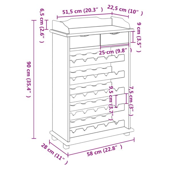 vidaXL Stojan na víno 90x60x30 cm Masívne borovicové drevo – Obrázok 11