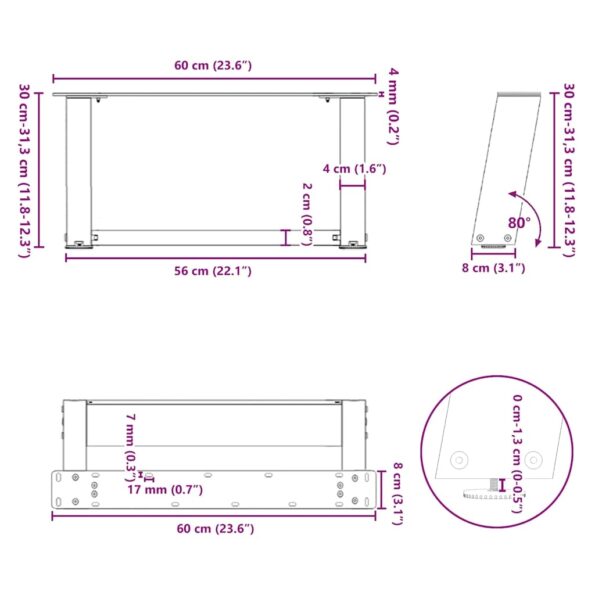 4012751_10.jpg vidaXL Nohy konferenčného stolíka v tvare U, 2 ks, prírodná oceľ, 60 x (30-31) cm, oceľ – Obrázok 10