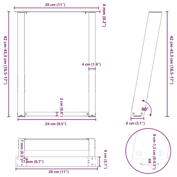 4012759_10.jpg vidaXL Nohy konferenčného stolíka v tvare U, 2 ks, prírodná oceľ, 28 x (42-43) cm, oceľ – Obrázok 10