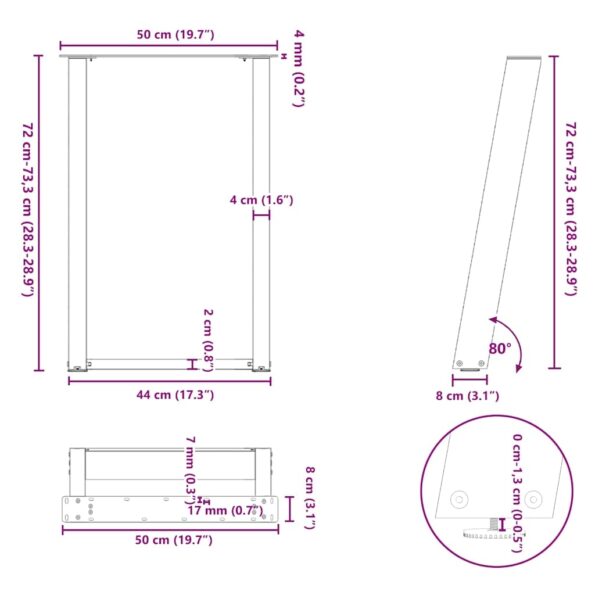 4012787_10.jpg vidaXL Nohy k jedálenskému stolu v tvare U, 2 ks, prírodná oceľ, 50 x (72-73) cm, oceľ – Obrázok 10
