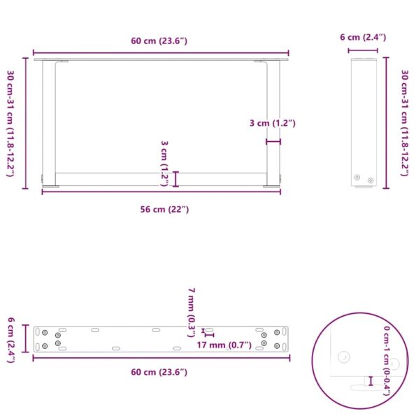 4013143_10.jpg vidaXL Nohy konferenčného stolíka v tvare U, 2 ks, prírodná oceľ, 60 x (30-31) cm, oceľ – Obrázok 10