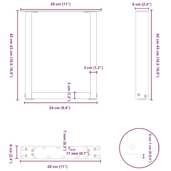 4013151_10.jpg vidaXL Nohy konferenčného stolíka v tvare U, 2 ks, prírodná oceľ, 28 x (42-43) cm, oceľ – Obrázok 10