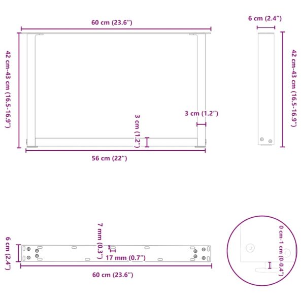 4013163_10.jpg vidaXL Nohy konferenčného stolíka v tvare U, 2 ks, prírodná oceľ, 60 x (42-43) cm, oceľ – Obrázok 10