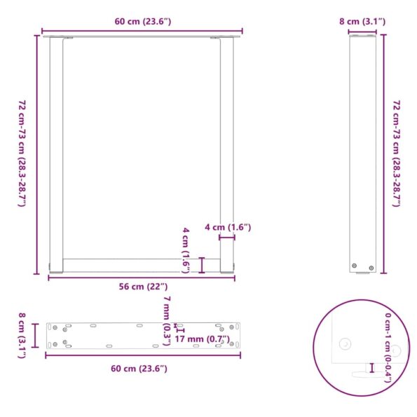 4013183_10.jpg vidaXL Nohy k jedálenskému stolu v tvare U, 2 ks, prírodná oceľ, 60 x (72-73) cm, oceľ – Obrázok 10