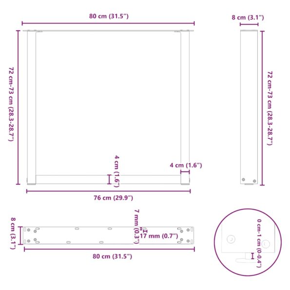 4013191_9.jpg vidaXL Nohy k jedálenskému stolu v tvare U, 2 ks, prírodná oceľ, 80 x (72-73) cm, oceľ – Obrázok 9