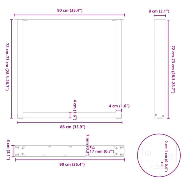 4013195_10.jpg vidaXL Nohy k jedálenskému stolu v tvare U, 2 ks, prírodná oceľ, 90 x (72-73) cm, oceľ – Obrázok 10