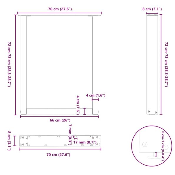 4013203_10.jpg vidaXL Nohy k jedálenskému stolu v tvare U, 3 ks, prírodná oceľ, 70 x (72-73) cm, oceľ – Obrázok 10