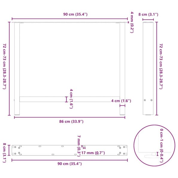 4013319_10.jpg vidaXL Nohy k jedálenskému stolu, prírodná oceľ, 2 ks, 90 x (72-73) cm, oceľ – Obrázok 10