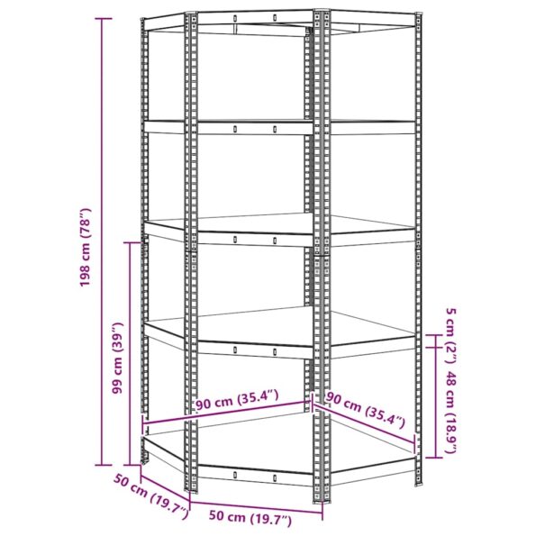 vidaXL 5-vrstvová úložná polica antracitová oceľ a spracované drevo – Obrázok 12