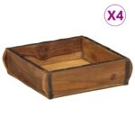 vidaXL Podnos 4 pcs Hnedá 29 x 31 x 10 cm Masívne obnovené drevo