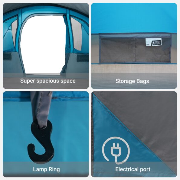 vidaXL Rodinný stan s oknami tunel modrý pre 8 osôb, vodotesný – Obrázok 9