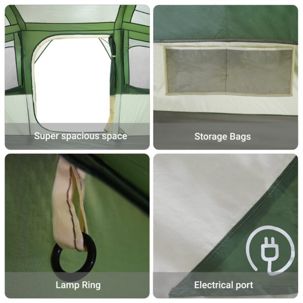vidaXL Rodinný stan s oknami Dóm Zelený pre 10 osôb Vodotesný – Obrázok 9