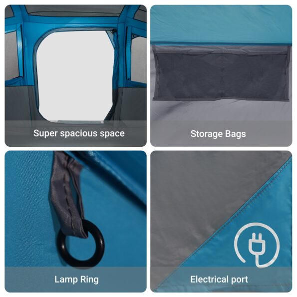 vidaXL Rodinný stan s oknami kupolou modrý vodotesný pre 10 osôb – Obrázok 9