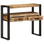 vidaXL Koncové stoly Čierna 90x33x75 cm Pevné mangové drevo a kov – Obrázok 2