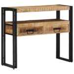 vidaXL Koncové stoly Čierna 90x33x75 cm Pevné mangové drevo a kov – Obrázok 3