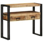 vidaXL Koncové stoly Čierna 90x33x75 cm Pevné mangové drevo a kov – Obrázok 4