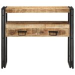 vidaXL Koncové stoly Čierna 90x33x75 cm Pevné mangové drevo a kov – Obrázok 5