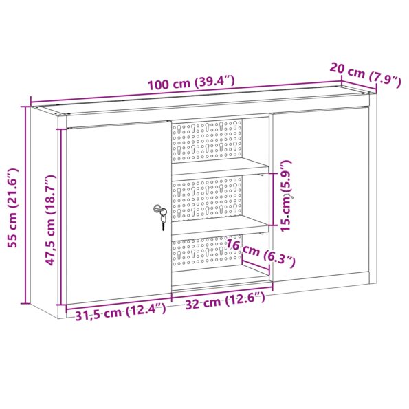 4103473_10.jpg vidaXL Nástrojový kabinet na stenu s pegboardom Čierna 100x20x55 cm Oceľ – Obrázok 10