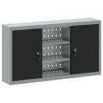 vidaXL Nástrojový kabinet na stenu s pegboardom Čierna 100x20x55 cm Oceľ – Obrázok 2