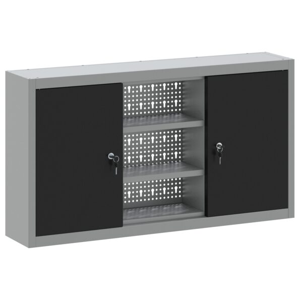 4103473_2.jpg vidaXL Nástrojový kabinet na stenu s pegboardom Čierna 100x20x55 cm Oceľ – Obrázok 2