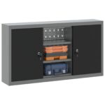 vidaXL Nástrojový kabinet na stenu s pegboardom Čierna 100x20x55 cm Oceľ – Obrázok 3