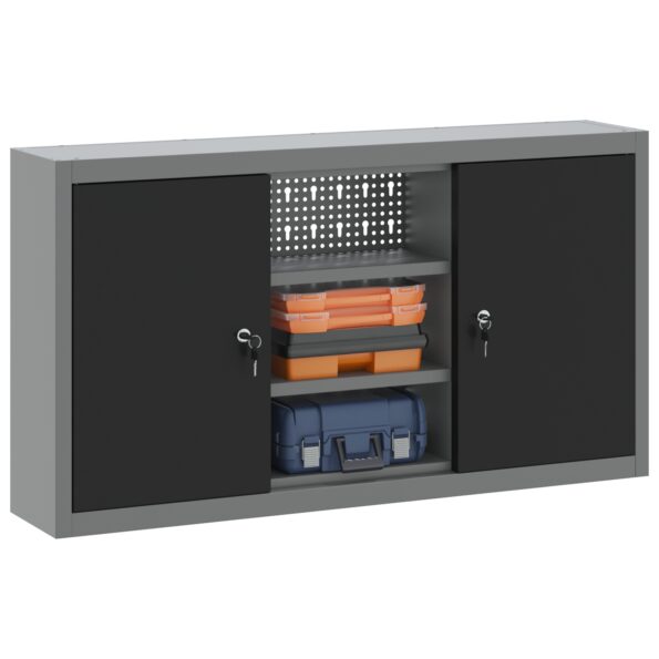 4103473_3.jpg vidaXL Nástrojový kabinet na stenu s pegboardom Čierna 100x20x55 cm Oceľ – Obrázok 3