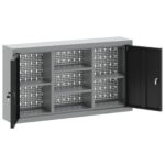 vidaXL Nástrojový kabinet na stenu s pegboardom Čierna 100x20x55 cm Oceľ – Obrázok 5