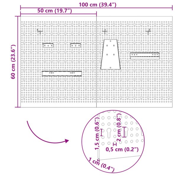 vidaXL Pegboardy 2 ks s 8 doplnkami, šedé, 50x60 cm, oceľ – Obrázok 11