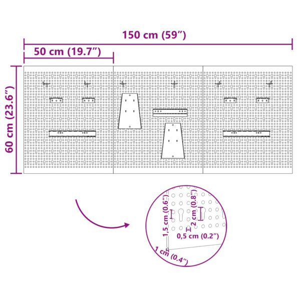 vidaXL Panel na nástroje 3 pcs Sivá 150 x 1 x 60 cm – Obrázok 11