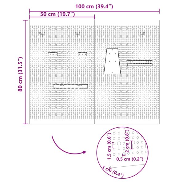 vidaXL Pegboardy 2 balenie s 8 príslušenstvom, Sivý, 50x80 cm Oceľ – Obrázok 11