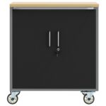 vidaXL Kôš na náradie s kolesami a zámkom čierny 75x45x85 cm oceľ – Obrázok 6