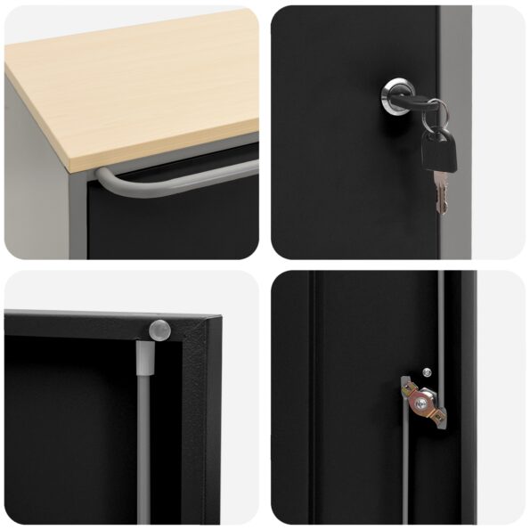 vidaXL Kôš na náradie s kolesami a zámkom čierny 75x45x85 cm oceľ – Obrázok 8