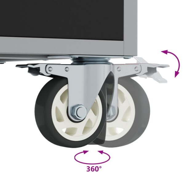 vidaXL Kôš na náradie s kolesami a zámkom čierny 75x45x85 cm oceľ – Obrázok 9