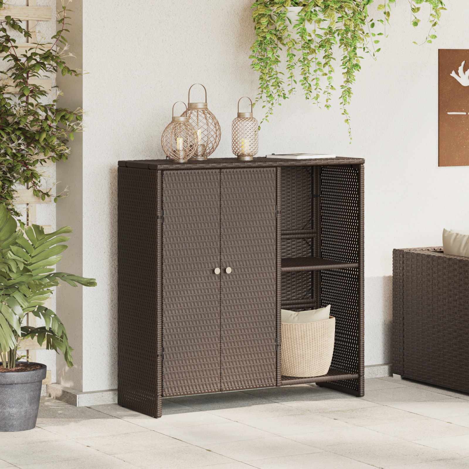 4103822_1.jpg vidaXL Úložná skrinka s poličkou Hnedá 100 x 36 x 102 cm Ratan – Obrázok 1