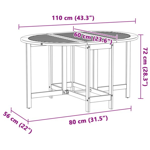 vidaXL Skladací motýlí záhradný stôl 110x60x72 cm z masívneho akáciového dreva, oválny – Obrázok 11